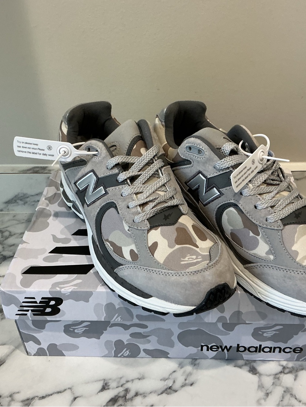 New Balance/BAPE Gray Camo Athletic Sneakers - Picture 2 of 5
